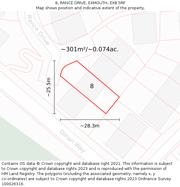 8, RANCE DRIVE, EXMOUTH, EX8 5RP: Plot and title map