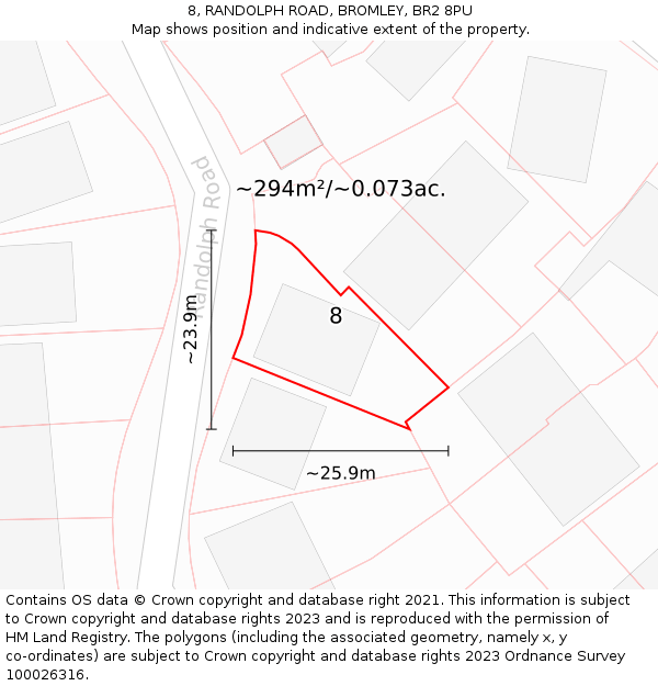 8, RANDOLPH ROAD, BROMLEY, BR2 8PU: Plot and title map