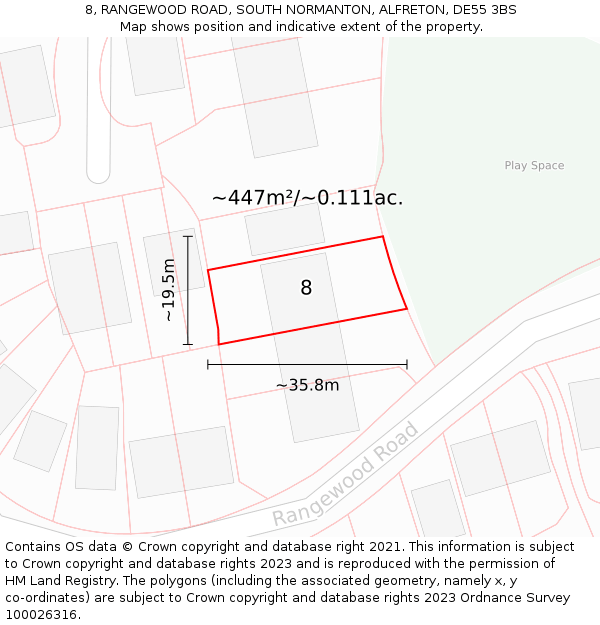 8, RANGEWOOD ROAD, SOUTH NORMANTON, ALFRETON, DE55 3BS: Plot and title map