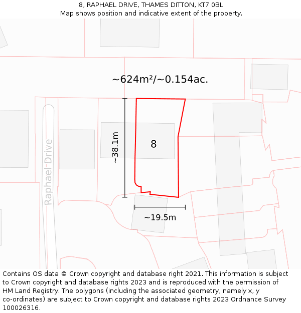 8, RAPHAEL DRIVE, THAMES DITTON, KT7 0BL: Plot and title map