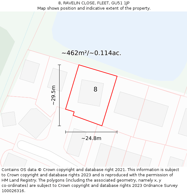 8, RAVELIN CLOSE, FLEET, GU51 1JP: Plot and title map