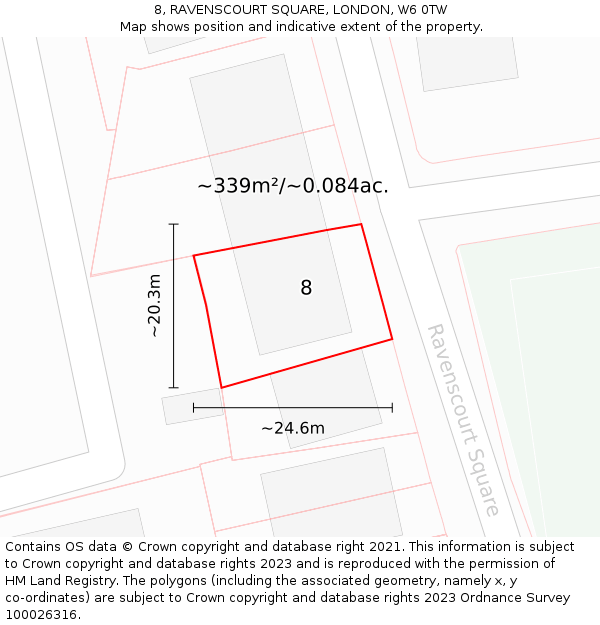 8, RAVENSCOURT SQUARE, LONDON, W6 0TW: Plot and title map