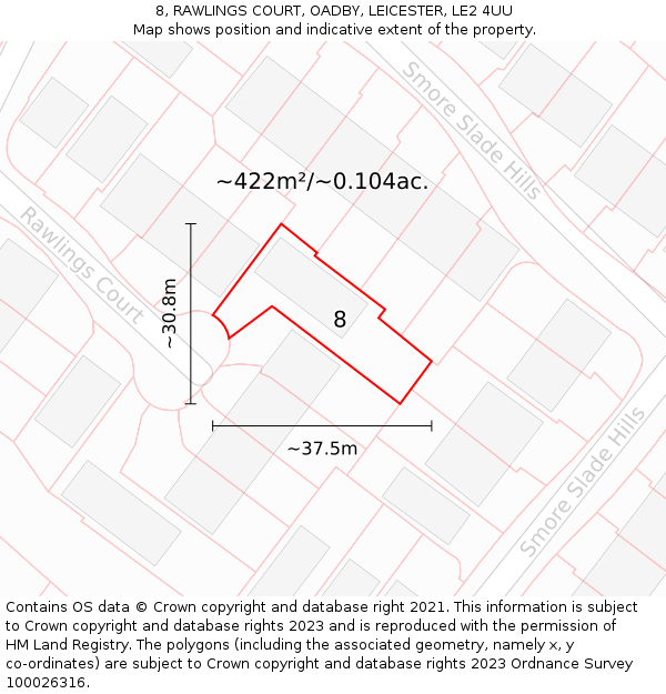 8, RAWLINGS COURT, OADBY, LEICESTER, LE2 4UU: Plot and title map