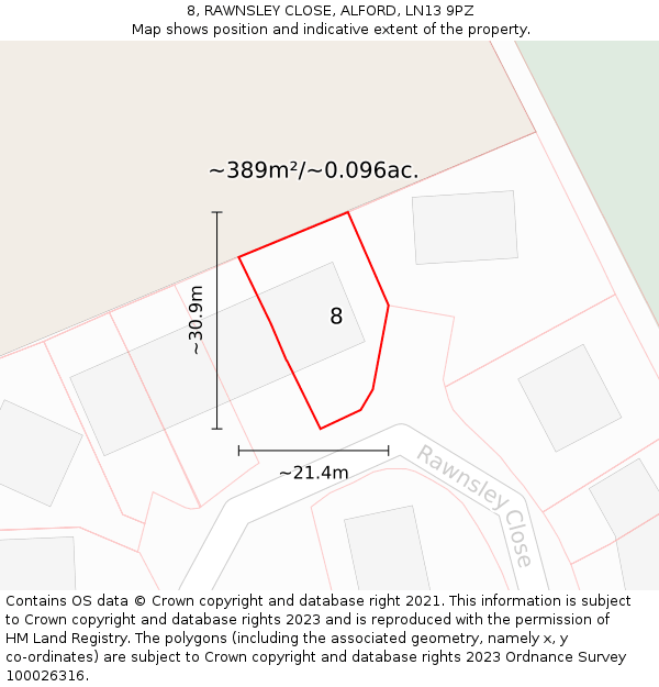 8, RAWNSLEY CLOSE, ALFORD, LN13 9PZ: Plot and title map