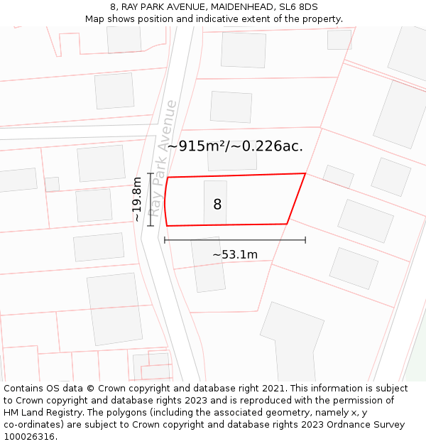 8, RAY PARK AVENUE, MAIDENHEAD, SL6 8DS: Plot and title map