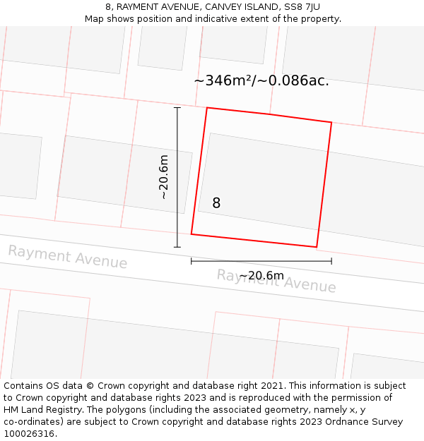 8, RAYMENT AVENUE, CANVEY ISLAND, SS8 7JU: Plot and title map