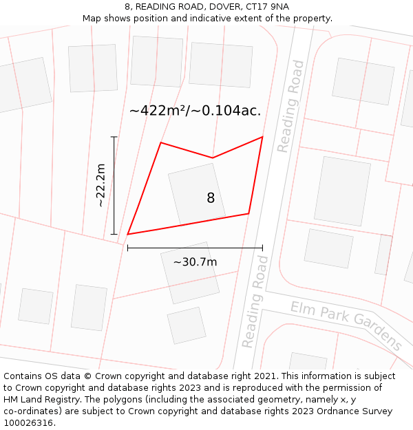 8, READING ROAD, DOVER, CT17 9NA: Plot and title map