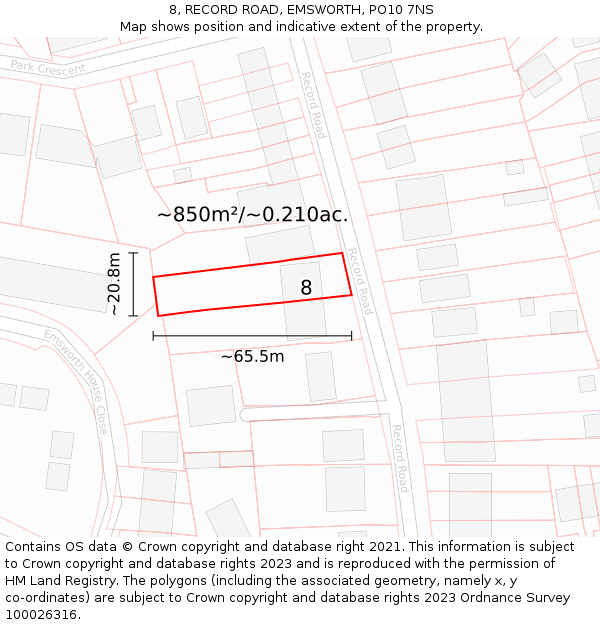 8, RECORD ROAD, EMSWORTH, PO10 7NS: Plot and title map
