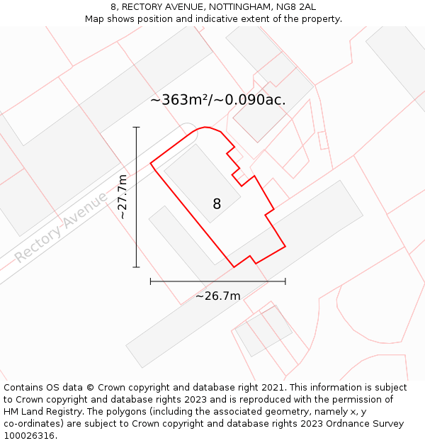 8, RECTORY AVENUE, NOTTINGHAM, NG8 2AL: Plot and title map