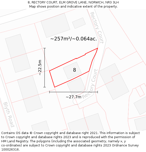 8, RECTORY COURT, ELM GROVE LANE, NORWICH, NR3 3LH: Plot and title map