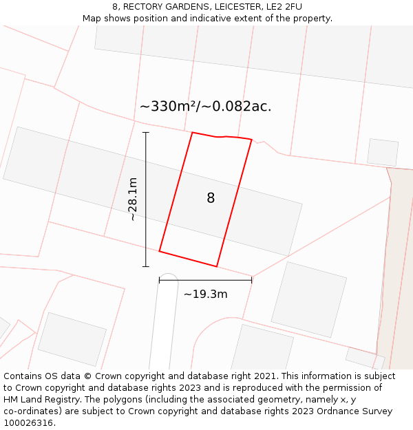 8, RECTORY GARDENS, LEICESTER, LE2 2FU: Plot and title map