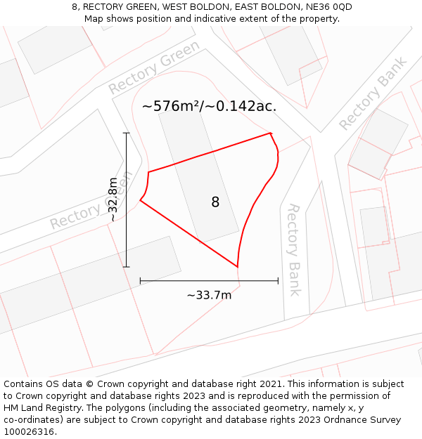 8, RECTORY GREEN, WEST BOLDON, EAST BOLDON, NE36 0QD: Plot and title map