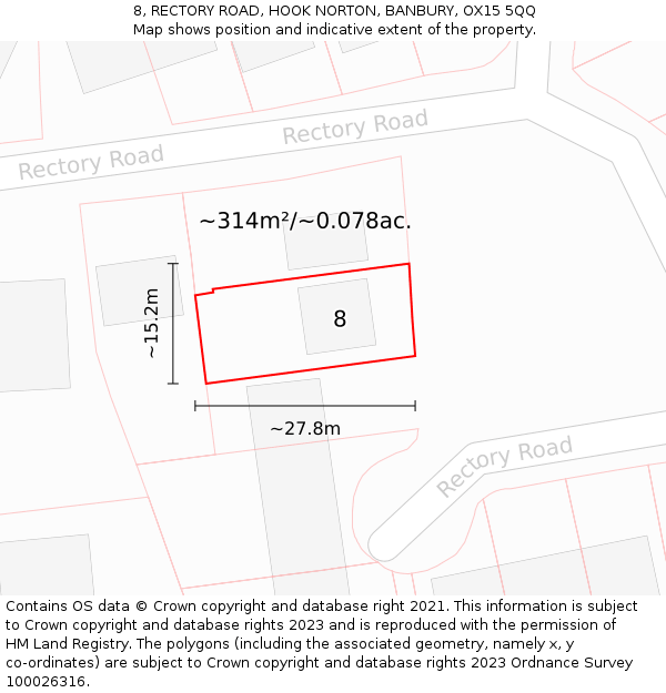 8, RECTORY ROAD, HOOK NORTON, BANBURY, OX15 5QQ: Plot and title map