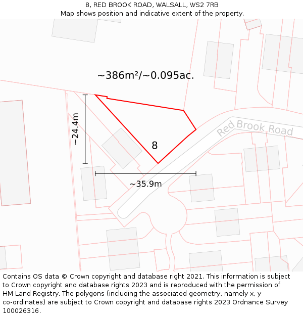8, RED BROOK ROAD, WALSALL, WS2 7RB: Plot and title map