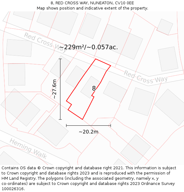 8, RED CROSS WAY, NUNEATON, CV10 0EE: Plot and title map