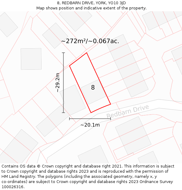 8, REDBARN DRIVE, YORK, YO10 3JD: Plot and title map