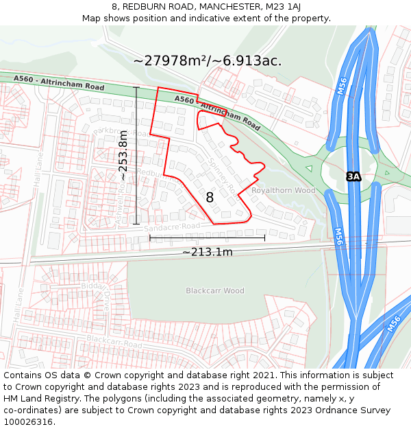 8, REDBURN ROAD, MANCHESTER, M23 1AJ: Plot and title map