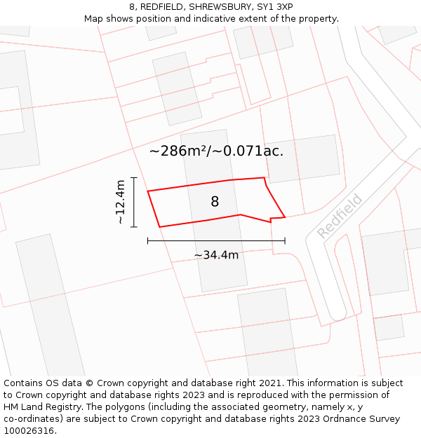 8, REDFIELD, SHREWSBURY, SY1 3XP: Plot and title map