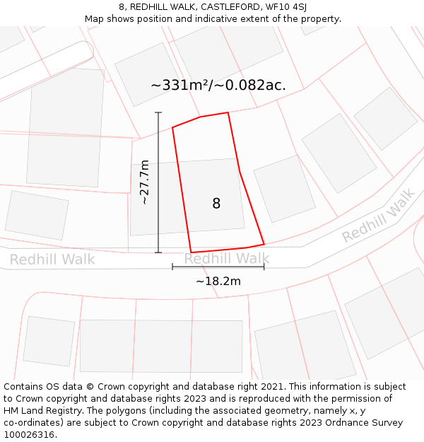 8, REDHILL WALK, CASTLEFORD, WF10 4SJ: Plot and title map