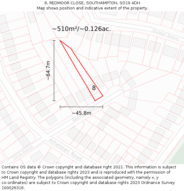 8, REDMOOR CLOSE, SOUTHAMPTON, SO19 4DH: Plot and title map