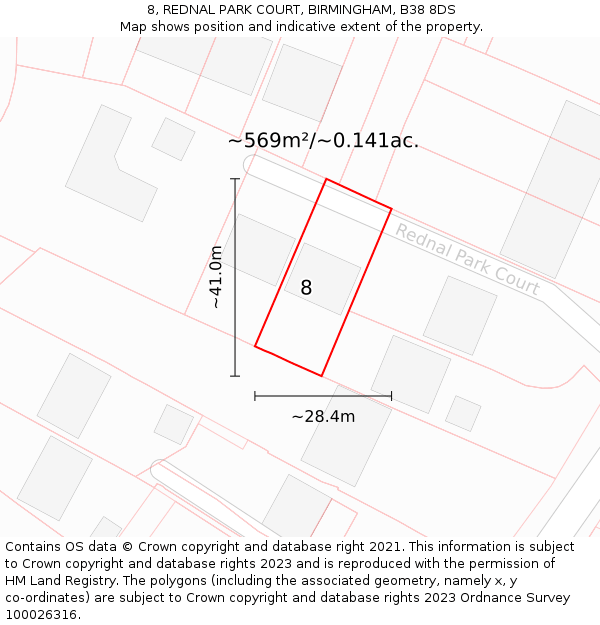 8, REDNAL PARK COURT, BIRMINGHAM, B38 8DS: Plot and title map