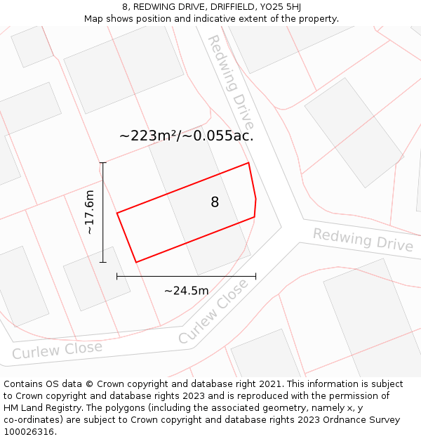 8, REDWING DRIVE, DRIFFIELD, YO25 5HJ: Plot and title map