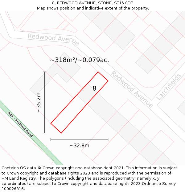 8, REDWOOD AVENUE, STONE, ST15 0DB: Plot and title map