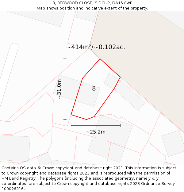 8, REDWOOD CLOSE, SIDCUP, DA15 8WP: Plot and title map