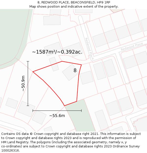 8, REDWOOD PLACE, BEACONSFIELD, HP9 1RP: Plot and title map