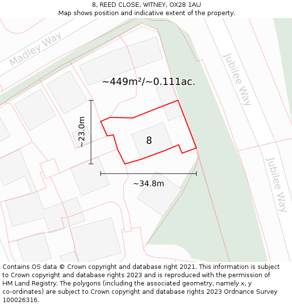 8, REED CLOSE, WITNEY, OX28 1AU: Plot and title map