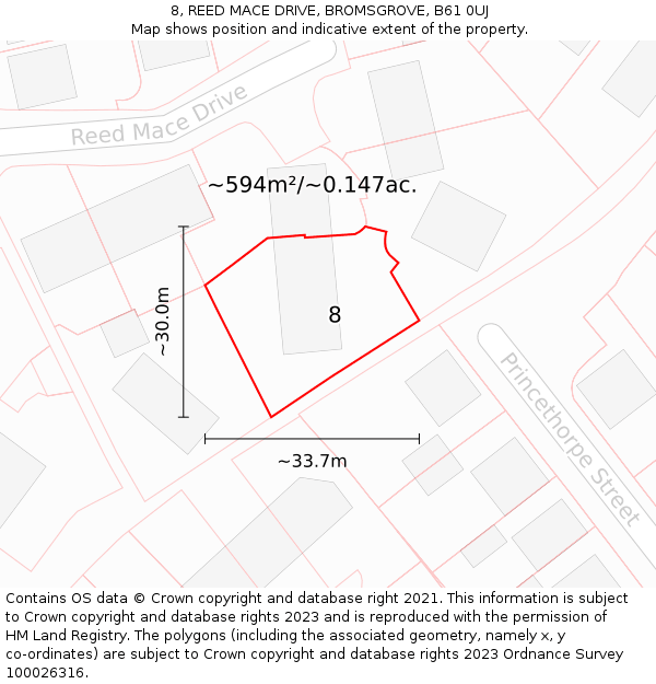 8, REED MACE DRIVE, BROMSGROVE, B61 0UJ: Plot and title map