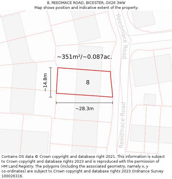 8, REEDMACE ROAD, BICESTER, OX26 3WW: Plot and title map