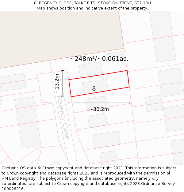 8, REGENCY CLOSE, TALKE PITS, STOKE-ON-TRENT, ST7 1RH: Plot and title map