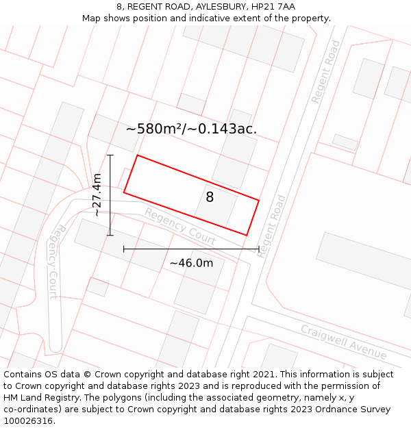 8, REGENT ROAD, AYLESBURY, HP21 7AA: Plot and title map