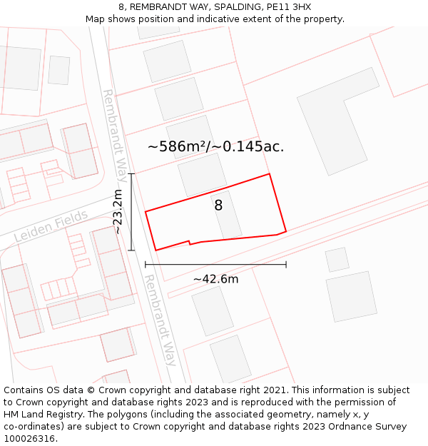 8, REMBRANDT WAY, SPALDING, PE11 3HX: Plot and title map