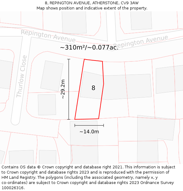 8, REPINGTON AVENUE, ATHERSTONE, CV9 3AW: Plot and title map