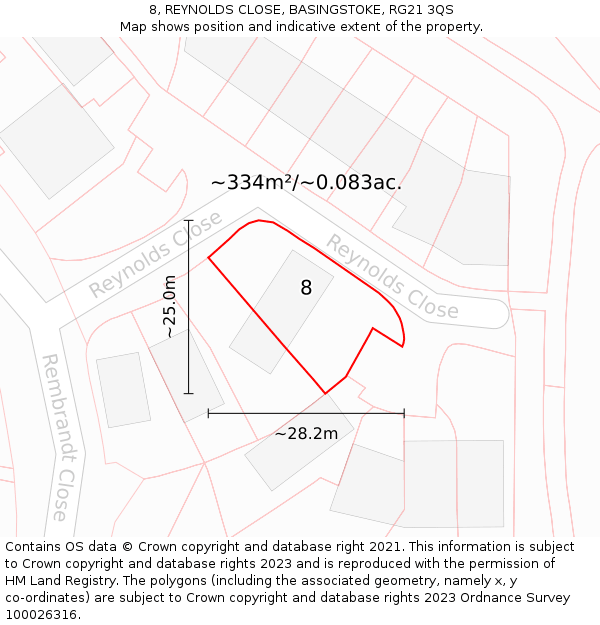 8, REYNOLDS CLOSE, BASINGSTOKE, RG21 3QS: Plot and title map