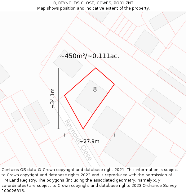 8, REYNOLDS CLOSE, COWES, PO31 7NT: Plot and title map