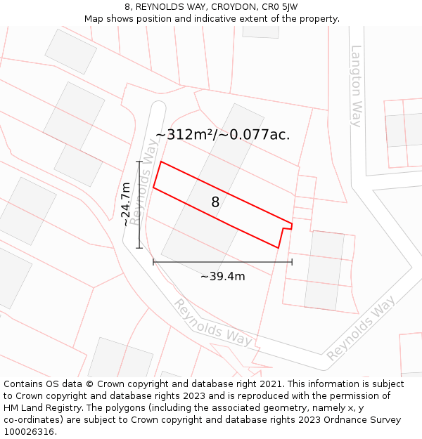 8, REYNOLDS WAY, CROYDON, CR0 5JW: Plot and title map