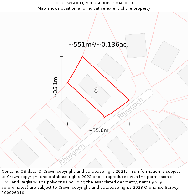 8, RHIWGOCH, ABERAERON, SA46 0HR: Plot and title map