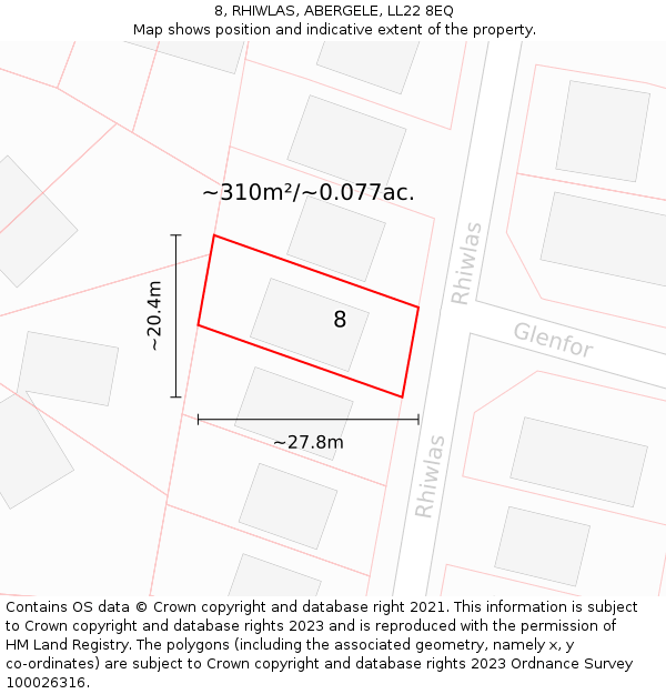 8, RHIWLAS, ABERGELE, LL22 8EQ: Plot and title map