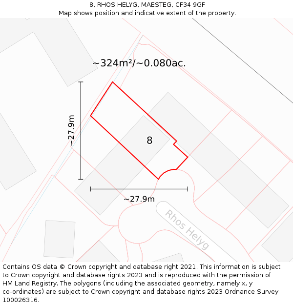 8, RHOS HELYG, MAESTEG, CF34 9GF: Plot and title map