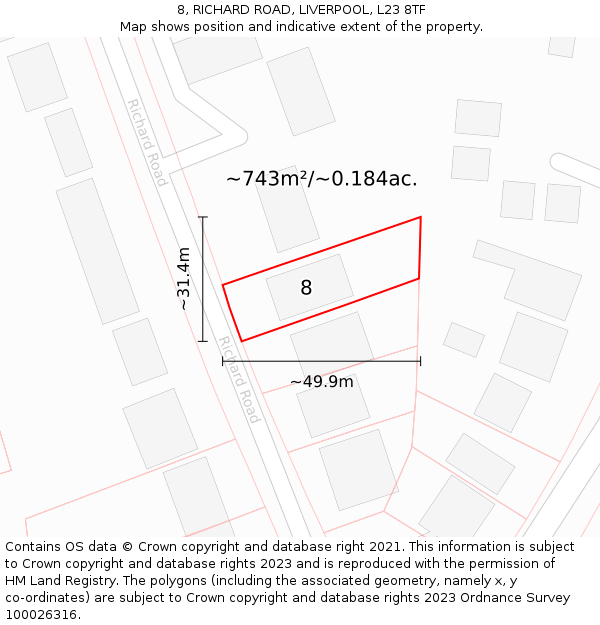 8, RICHARD ROAD, LIVERPOOL, L23 8TF: Plot and title map