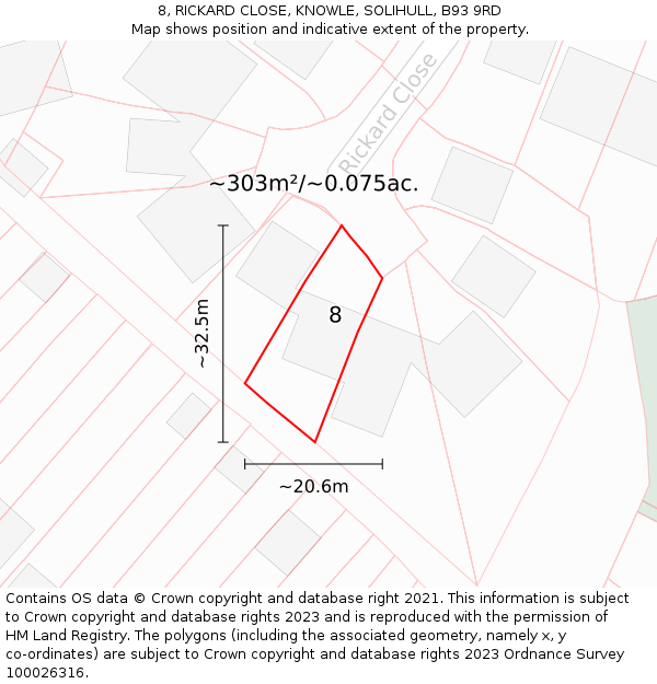 8, RICKARD CLOSE, KNOWLE, SOLIHULL, B93 9RD: Plot and title map