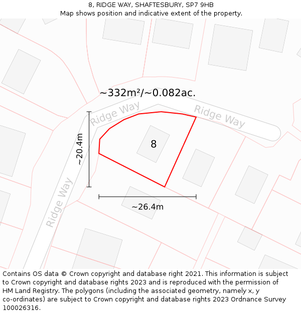 8, RIDGE WAY, SHAFTESBURY, SP7 9HB: Plot and title map