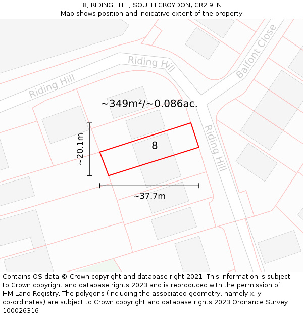 8, RIDING HILL, SOUTH CROYDON, CR2 9LN: Plot and title map