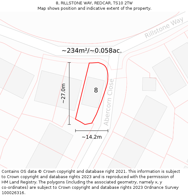 8, RILLSTONE WAY, REDCAR, TS10 2TW: Plot and title map