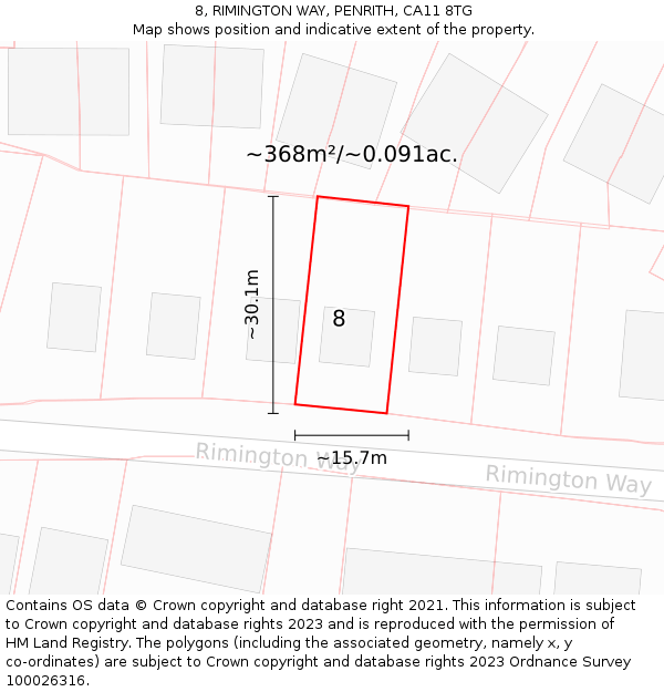 8, RIMINGTON WAY, PENRITH, CA11 8TG: Plot and title map