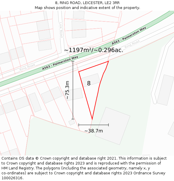 8, RING ROAD, LEICESTER, LE2 3RR: Plot and title map