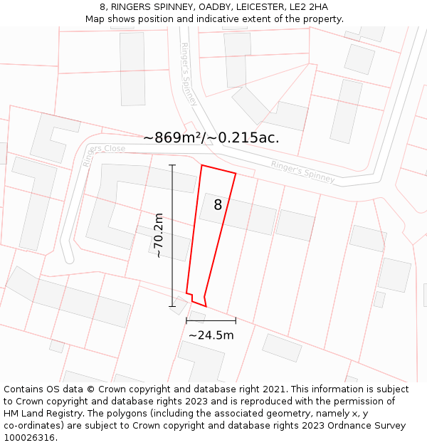 8, RINGERS SPINNEY, OADBY, LEICESTER, LE2 2HA: Plot and title map